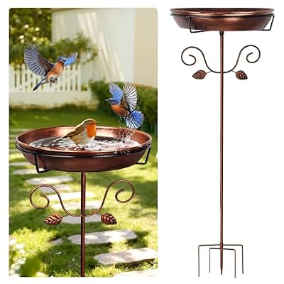 Ieuan 35.4" Tall Metal Bird Bath for Outdoors with 2.2" Deep and 12'' Dia Bowl, Removable, Easy - Clean, Vintage Freestanding Birdbaths & Birdfeeder for Garden Yard Lawn Decor, Glod