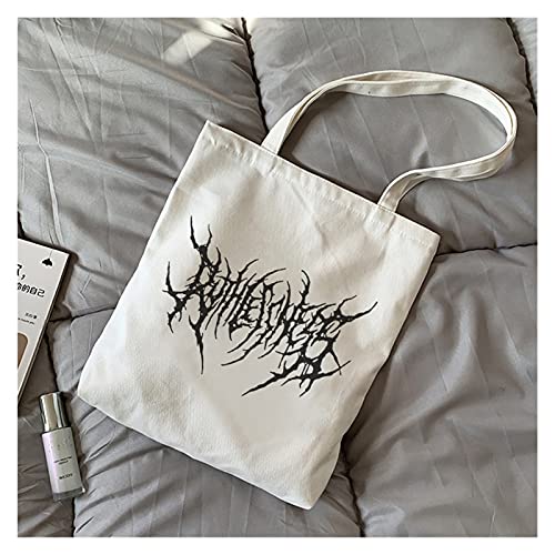 Tas Vrouwen Canvas Tas Cartoon Letter Donkere Shopper Tas Capaciteit Nieuwe Vrouwen Schoudertas Canvas Tas, 1, 30*50, - Image 5