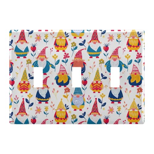 Light Switch Cover Cute Gnome Dwarfs Spring Wall Plates for Electrical Outlets 3 Gang 202b5345