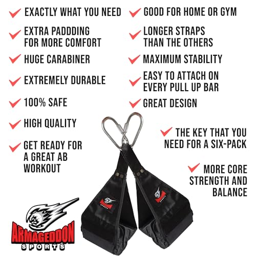 Premium Ab Slings Straps - Rip-Resistant Heavy Duty Pair for Pull Up Bar Hanging Leg Raiser Fitness - Ab Exercise Equipment, Superb Arm Padding for Abdominal Training Workout Equipment