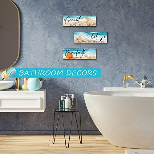 3 Pieces Ocean Inspirational Wooden Wall Decors Accept Let Go Have Faith Quotes Motivational Bedroom Hanging Decor Seashell Starfish Wooden Sign for Bathroom Washroom Bedroom (15.8 x 5.2 x 0.2 Inch) - Image 6