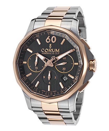 Corum 984-101-24-V705-An11 Men's Admiral's Cup Legend Auto Chrono Ss and 18K Rose Gold Black Dial Watch