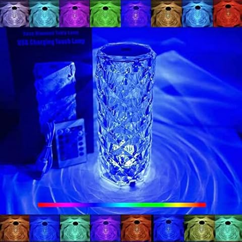 Crystal Diamond Table Lamp,16 Color Changing Romantic Rose Acrylic Led Night Light,Touch Control Bedside Lamp with USB Port for Kids Bedroom,Living Room,College Dorm,Party Dinner Christmas Decor Cover