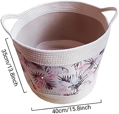 Asupoluk Foldable Large Cotton Rope Laundry Baskets 56L Woven Basket,Cotton Washing Basket Storage Basket with Handles for Storage Shower Diaper Books Clothes Toys 40×35cm White