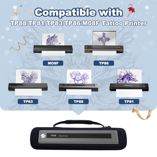 Image of Tattoo Case, Compatible with Phomemo TP88 /M08F /TP81 /TP83 A4 Portable Printer&Tattoo Machines, for Travel Printer Storage Papers & USB Cable, Shockproof (Case Only), Black