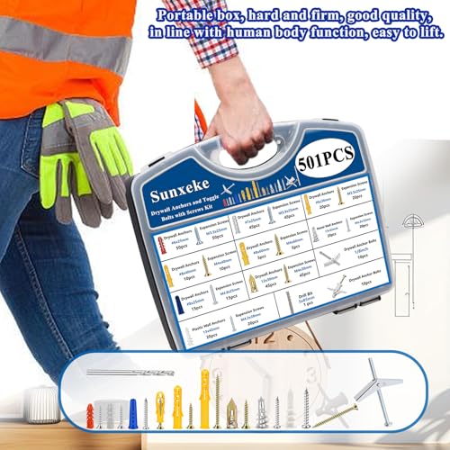 Image of 501PCS Drywall Anchors and Toggle Bolts with Screws Kit, 250PCS Dry Wall Anchors and 250PCS Expansion Screws (2026 Upgraded),11 Sizes Sheetrock Anchors Screws Kit for Wall Art Decor