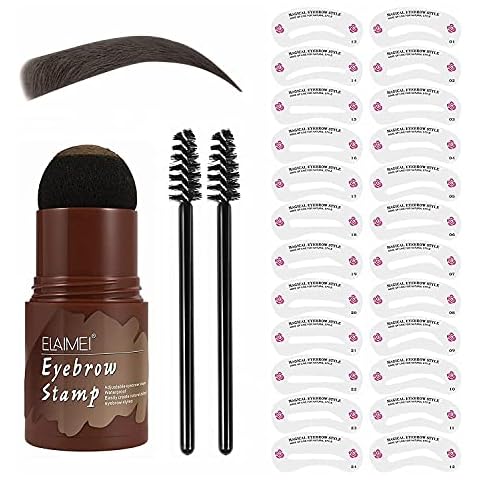Eyebrow Stamp Stencil Kit, Eyebrow Pencil Stencil Set, Perfect Eyebrow Powder Stamp Makeup with 24 Reusable Brow Stencils & 2 Eyebrow Brushes,Instantly Color and Shape your Brows(Medium Brown) Cover