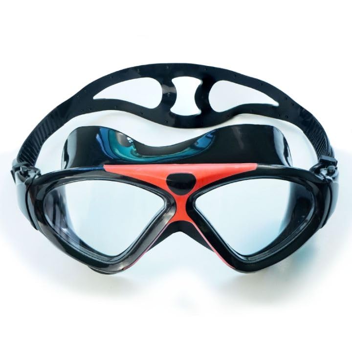 Ioggtser Swim Goggles, Big Frame Wide-Vision Swimming Goggles for Adult Men Women, No Leaking Anti-Fog Pool Goggles with UV Protection 180 Clear Vision (Black&Red)