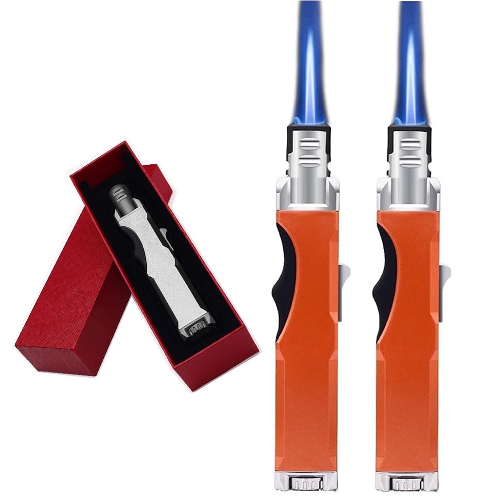 Long Lighters for Grill Refillable Butane Windproof Torch Flame for Camping Candles Gift 2pack Orange