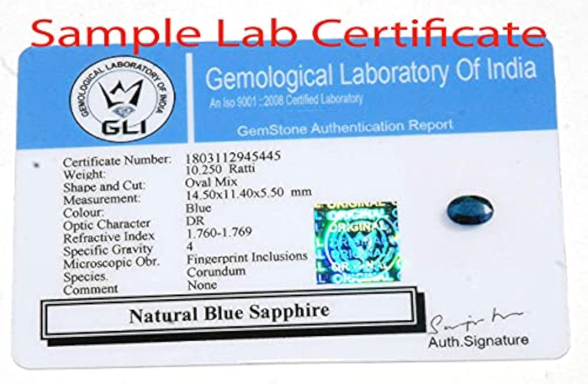 Certified Blue Sapphire Neelam, 6.25 Ratti