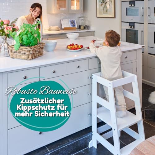 Foto von Alavya Home® Stehhilfe NEO I Lernturm Montessori Küchenhelfer StänderI Verstellbare Kleinkind Stufen mit Sicherheitsschiene I Buchenholz I PEFC-Zertifiziert I Made in Europe