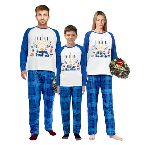 LuLiaMenton Happy Hanukkah Day Blue Family Christmas Matching Pajamas Set For Kids(Kid,3-4T)