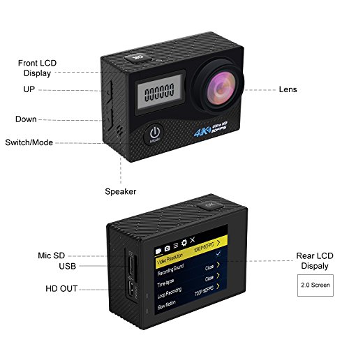 4K Action WiFi 1080P 16 MP Camera, OCDAY Sport