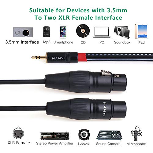 NANYI XLR 3,5 mm Buchse Splitter Kabel, TRS Stereo Stecker auf zwei XLR Buchse Interconnect Audio Mikrofon Kabel, Y Splitter Adapter Kabel (1,5 Meter / 5 Füße)