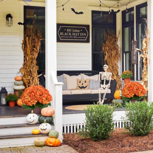 Image of 2 Bunches Fall Hydrangea Artificial Flowers for Outdoor, 17.71 inch Orange Silk | Outdoor Silk Flowers UV Resistant Realistic, Hydrangea Floral for Porch Indoor Table Centerpieces Wedding Party Decorations