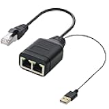 Duttek RJ45 Splitter Cable 0.65Ft, 100Mbps RJ45 1 in 2 Y Splitter Cable, RJ45 Network Male to Dual Female Ethernet Adapter Cable with Power USB2.0 Cable 40cm for Cat7/6/5.(Simultaneously Internet)