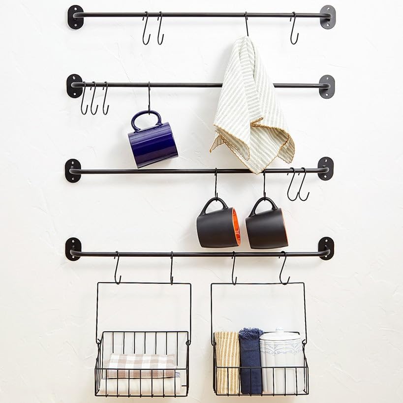 Lakeside Wall-Mounted 4-Tier Coffee Mug Rack with Baskets