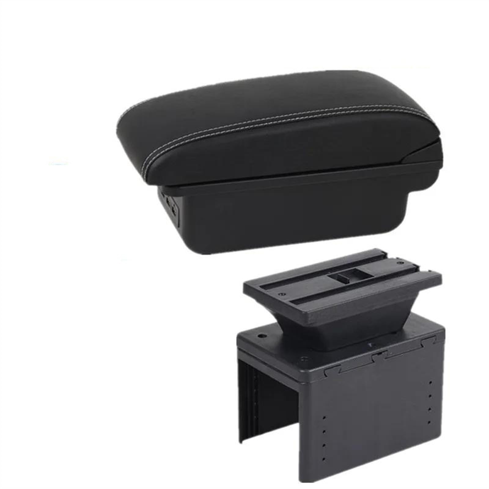 NOHEEU Car Armrest Special Storage Box Modification Parts For Hyundai I20 2021 2022 2023 2024(B1 Black white 3USB)