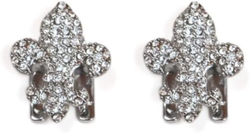 Sassy Clips Small Fleur De Lys, Silver with Clear Crystal Rhinestones