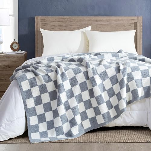 Image of Elegant Comfort Checkered Throw Blanket, Gray Super Soft Cozy Fluffy Warm Throw Blankets for Couch, Sofa, Chair, Bed, Camping, Picnic, Travel Lightweight Bed Blanket (50 inch x 70 inch)