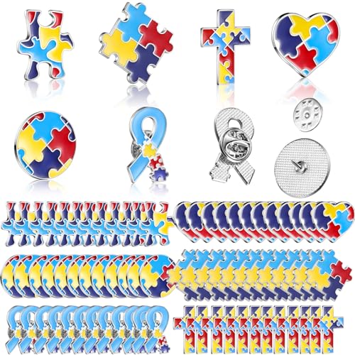 Jutom 24 Pcs Autism Awareness Lapel Pin Multi Color Puzzle Piece Brooches Pins Autism Awareness Accessories for Clothing