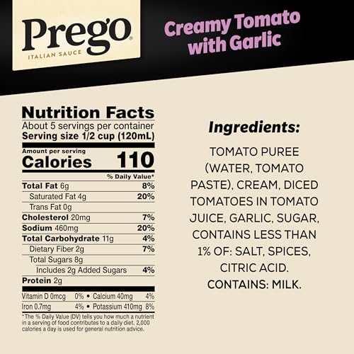 Image of Prego Creamy Tomato Pasta Sauce With Garlic, 24 oz Jar (Pack of 2)