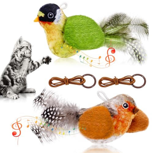 GSrenyu Cat Toys Chirping Tit, 2 Pcs Melody Chaser Chirpy Bird Cat Toy, Pet Bird Interactive Cat Toy, Simulated Chirping Bird with Catnip, Retractable Hanging for Indoor Cats Chasing, Playing