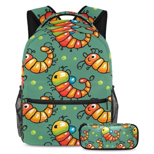 Sac à dos pour garçons lot de 2 avec trousse grande capacité motif chenille multicolore