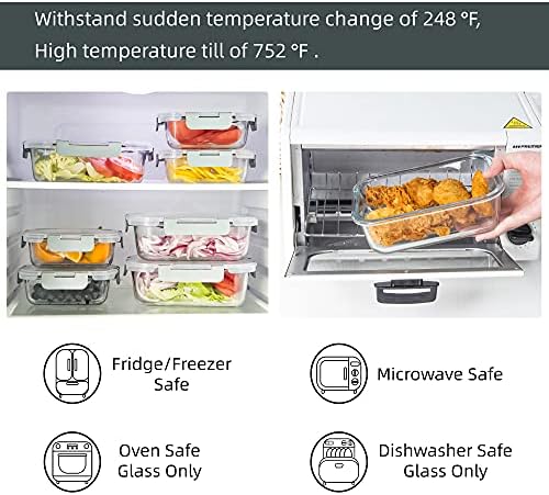 12 PACK Glass Food Storage Containers with Lids, Airtight Glass Meal Prep Containers,100% Leak Proof & BPA Free