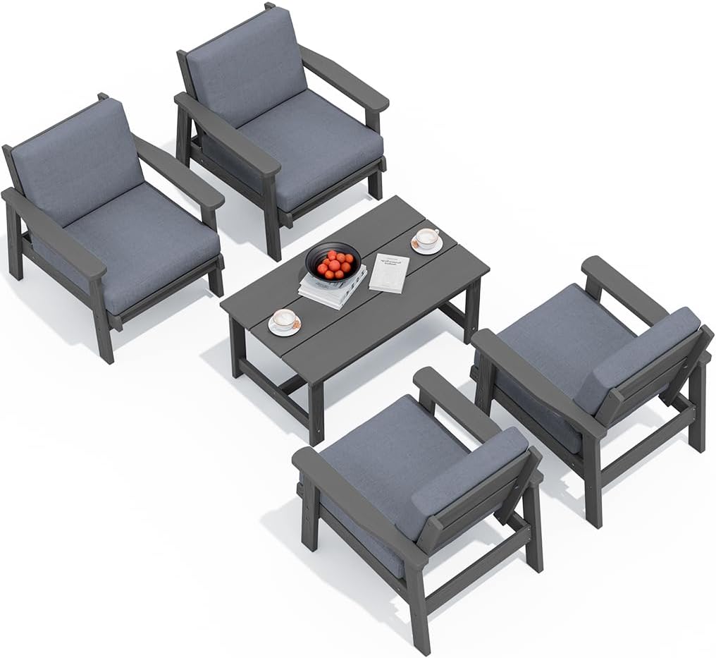 SERWALL 5-Piece HDPE Patio Furniture Set Review: Durable Outdoor Conversation Set for Backyard Gardens