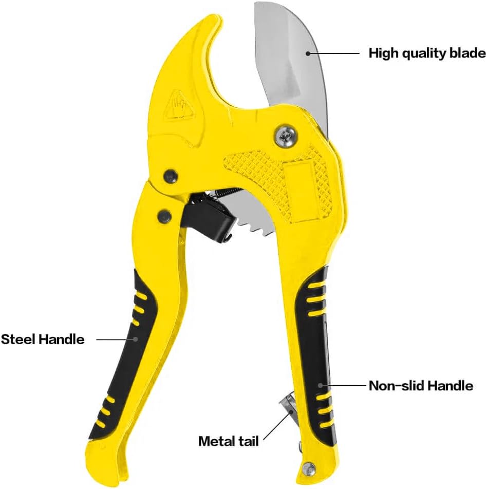 Miniatura 7 de CRAFTEC Cortador de tubos de PVC con trinquete, para cortar tubos de PVC de hasta 1-58 pulgadas y mangueras de plástico PPR, herramienta de tubería