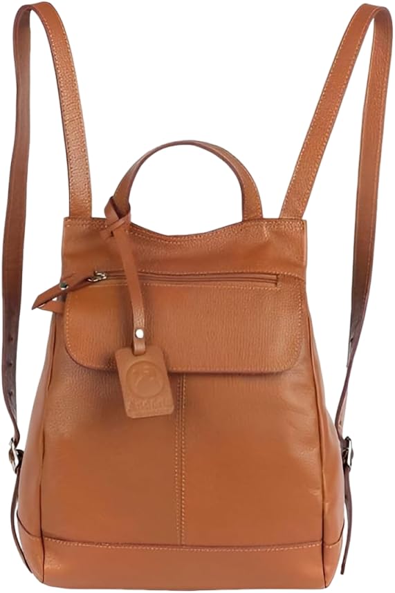 Mochila de Couro Legítimo Modelo Maluzinha Elegante 21x26x10cm, Alças Reguláveis (Caramelo)