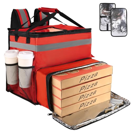 CIVJET Mochila para Entrega de Comida, Mochila Grande E Isolada para Doordash/Uber Eats, Bolsa Térmica Expansível para Bicicleta/Motocicleta com Faixa Refletora/Porta-Copos, Bolsa Reutilizável