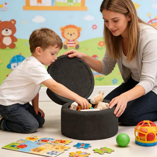 Repose-pieds avec coffre en peluche pour ranger et libérer l'espace du salon