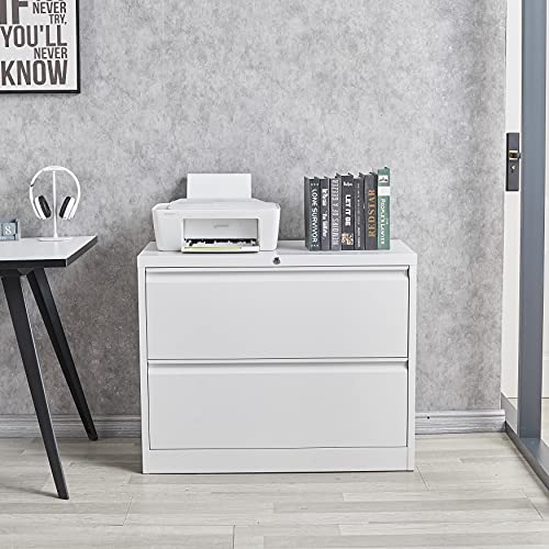 Reemoon Metal Lateral File Cabinet With Lock, Home Office 2 Drawer Steel Wide Filing Storage Cabinet For Hanging Files Letter/Legal/F4/A4 Size, Assemble Required, White #TOP5