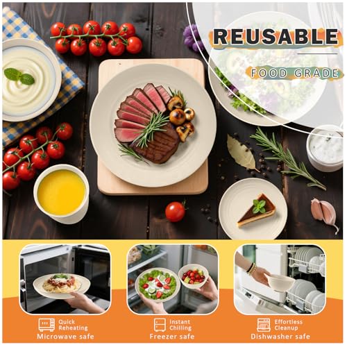 Image of Wheat Straw Dinnerware Sets for 8, 32 PCS Unbreakable Plates and Bowls Sets, Kitchen Dish Set - Dinner Plate /Dessert Plate /Cereal Bowl /Cup, for Outdoor Camping RV Apartment Essentials - Beige