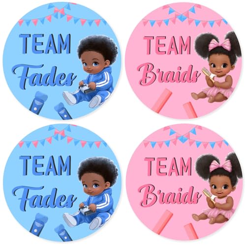 Diartpaint Fades or Braids Gender Reveal Party Supply Team Fades Team Braids Stickers 80pcs Fades or Braids Thank You Sticker Waterproof Pink Blue Sticker for Boy or Girl Baby Shower Thank You Label