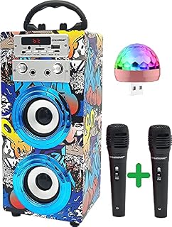 DYNASONIC - Bluetooth portable karaoke speaker 10W, TWS microphone included, FM radio, USB/SD player - Model 025 (Disco Lights 025-16)