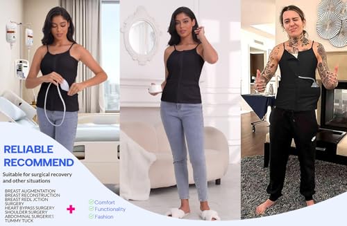 Post Mastectomy Shirts with Drain Pockets Breast Surgery Mastectomy Camisole Top with Hook and Loop Closure 5
