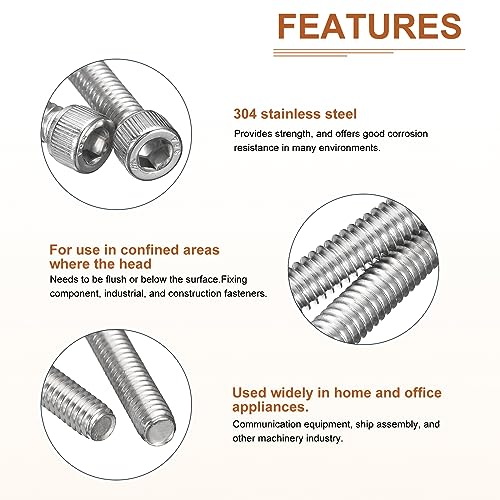DTGN M3x12mm Socket Head Cap Screws Bolts, 100Pcs 304 Stainless Steel 18-8, Metric Machine Hex Socket Screw, Hex Drive - Image 4