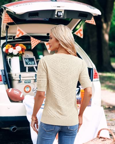 Summer Tops for Women Short Sleeves Pullover Sweaters Knit Blouse Cute Dot Sweater Shirt4