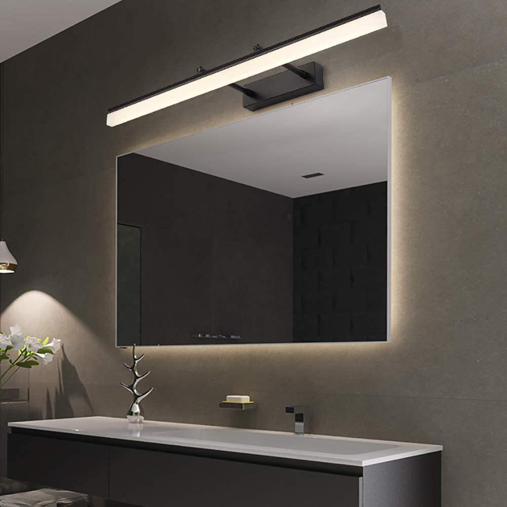 Versenkbare Spiegellampe,Led Modernen Einfach Wasserdichte Wandleuchte,Waschtischlampe,Spiegelschrank Eitelkeit Lampe,Spiegel Frontlampe,Badezimmer-Schwarzes warmes licht 60cm