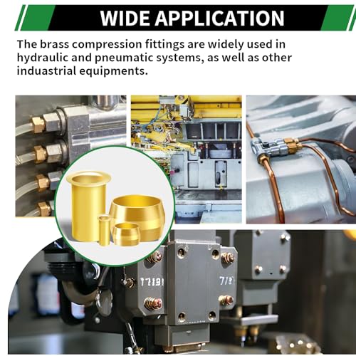 Japtend 460pcs Brass Compression Sleeves Ferrules Inserts Fittings Assortment Kit, 1/2" 3/8" 5/16" 1/4" 3/16" 1/8" 6 Sizes Hose Repair Kit of Air Water Fuel Oil Gas Tube Lines