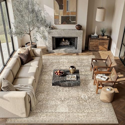 HUGEAR Area Rugs 8x10 Beige Vintage Rug for Living Room