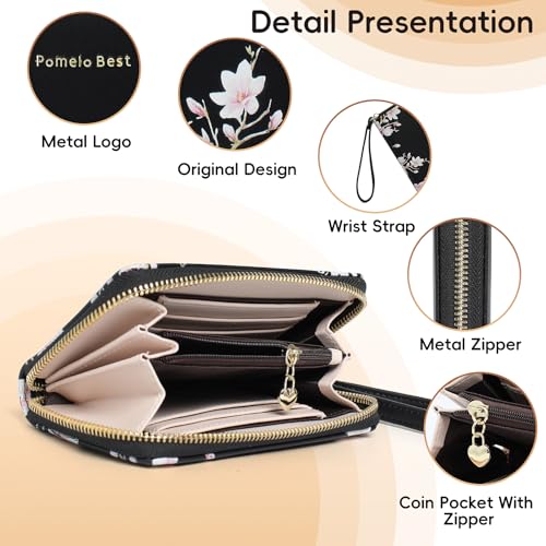 Pomelo Best Wallets for Women Leather RFID Blocking Zipper Around Credit Card Holder Wristlet Medium Wallet for Ladies Black 20253