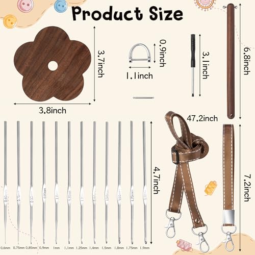 Image of ARefugen Wrist Yarn Holder and 12 Sizes Crochet Hooks Set - Portable Yarn Ball Minder Stand - Wrist Strap and Shoulder Strap, Wooden Yarn Organizer Storage Knitting Crocheting Gift for Craft Lover