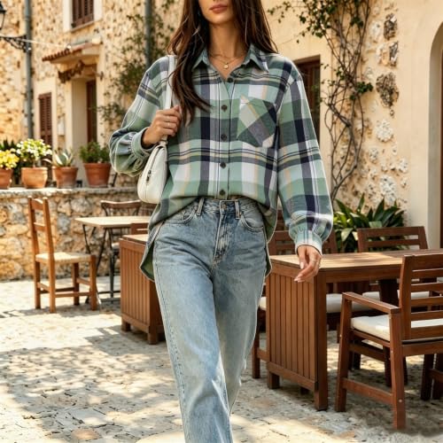 Plaid Jackets for Women Gingham Button Down Boho Lightweight Tops - image 4