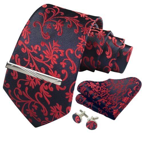 Image of Paisley Floral Mens Tie Formal Necktie Pocket Squares Ties Clips Cufflinks Classic for Men Set