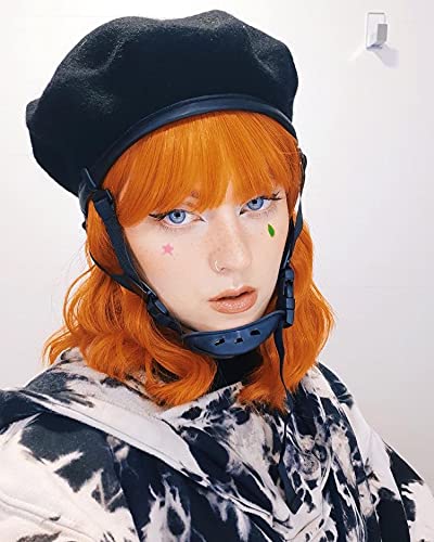 LABEAUTÉ Ginger Orange Short Wavy Bob Wig with Air Bangs for Women, Heat Resistance Shoulder Length Curled Wigs for Daily Use, Cosplay and Theme Parties - 14inch,