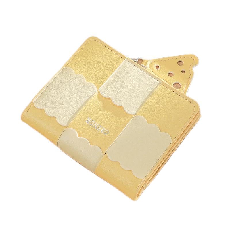 Linda carteira pequena para mulheres, carteira fina com bloqueio de zíper, bolso para cartão de crédito com janela para identidade (rosa, amarelo, verde), Amarelo, Fresco e doce